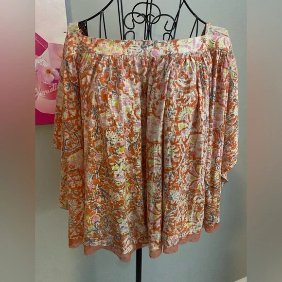 NWT Free People Floral Orange Flutter Sleeve Cropped Top in Large - Picture 3 of 7